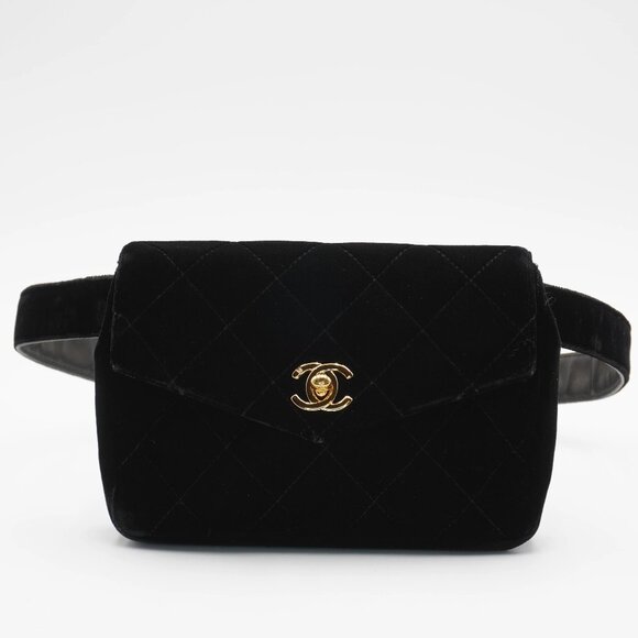 Chanel Black Velvet Matelassé Mini Flap Waist Bag - Pre-Owned - Picture 1 of 6